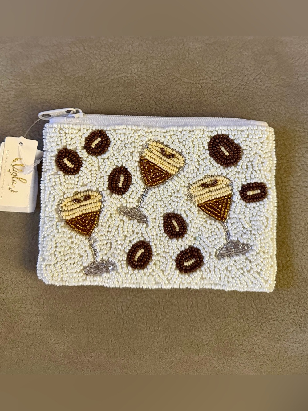 🫘🍸White Beaded Espresso Martini Coin Pouch